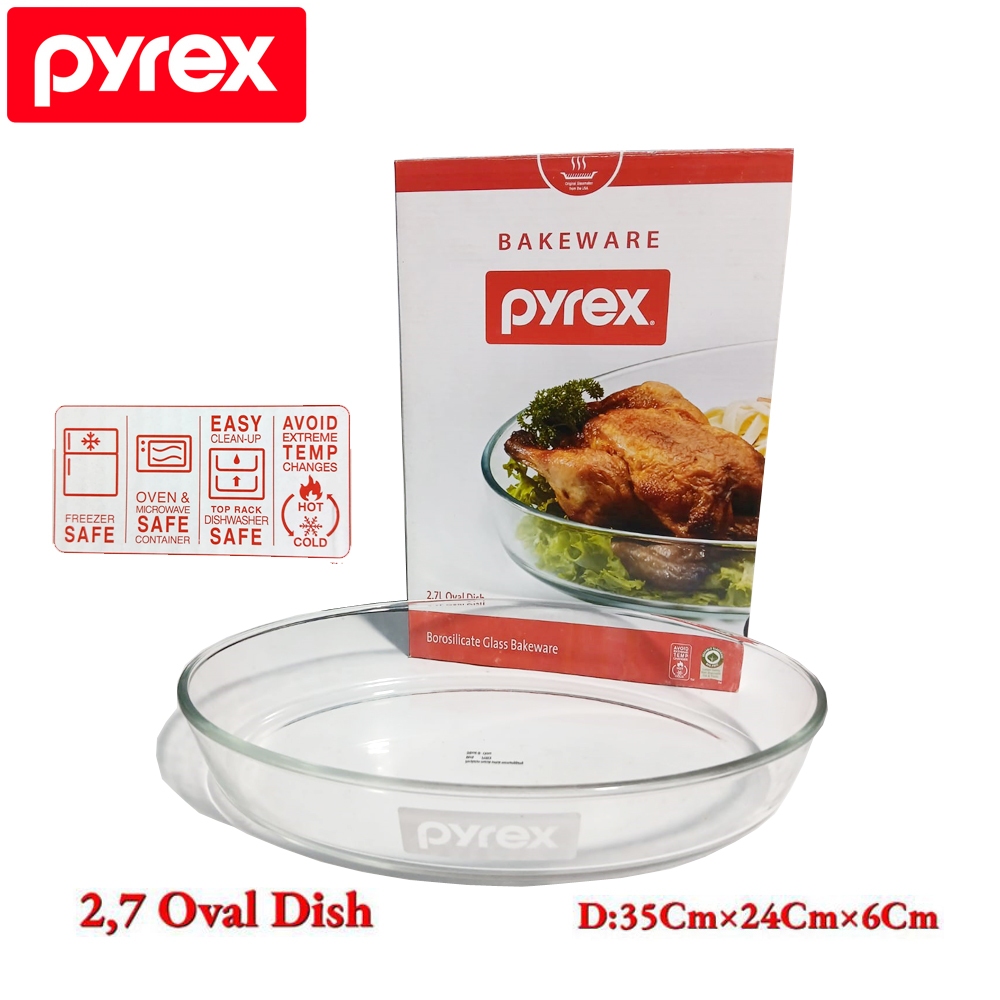 Pyrex Glass Oval Dish 2.7L Baking Loyang Tahan Panas