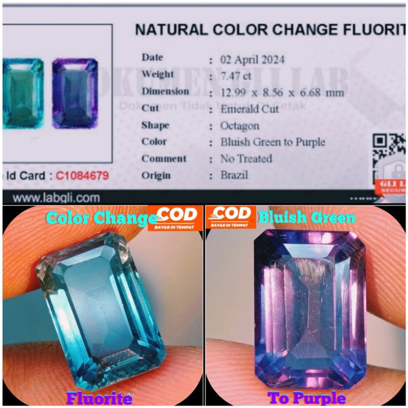 NATURAL BATU PERMATA CCF - COLOR CHANGE FLUORITE HQ (FREE MEMO) A108
