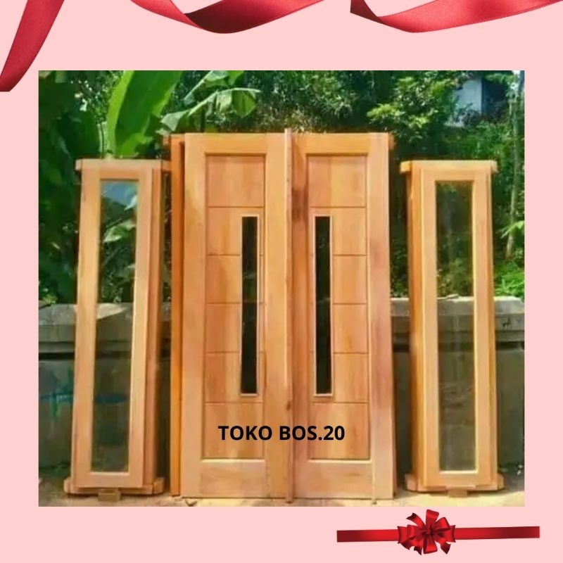 1.Set Pintu Tarung Dan 2 Jendela Pintu Utama Kupu Kupu Kayu Mahoni