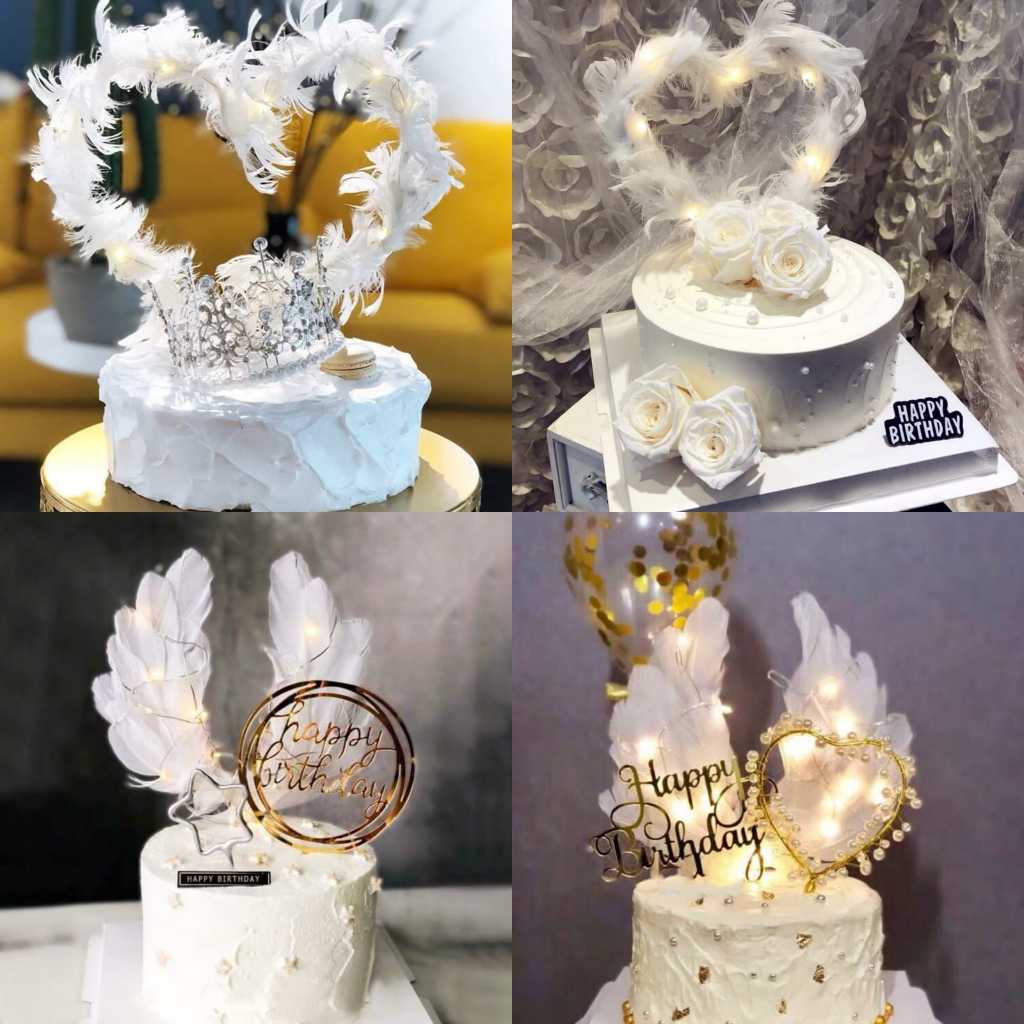 Cake topper sayap bulu/hiasan kue sayap bulu malaikat-bulu love
