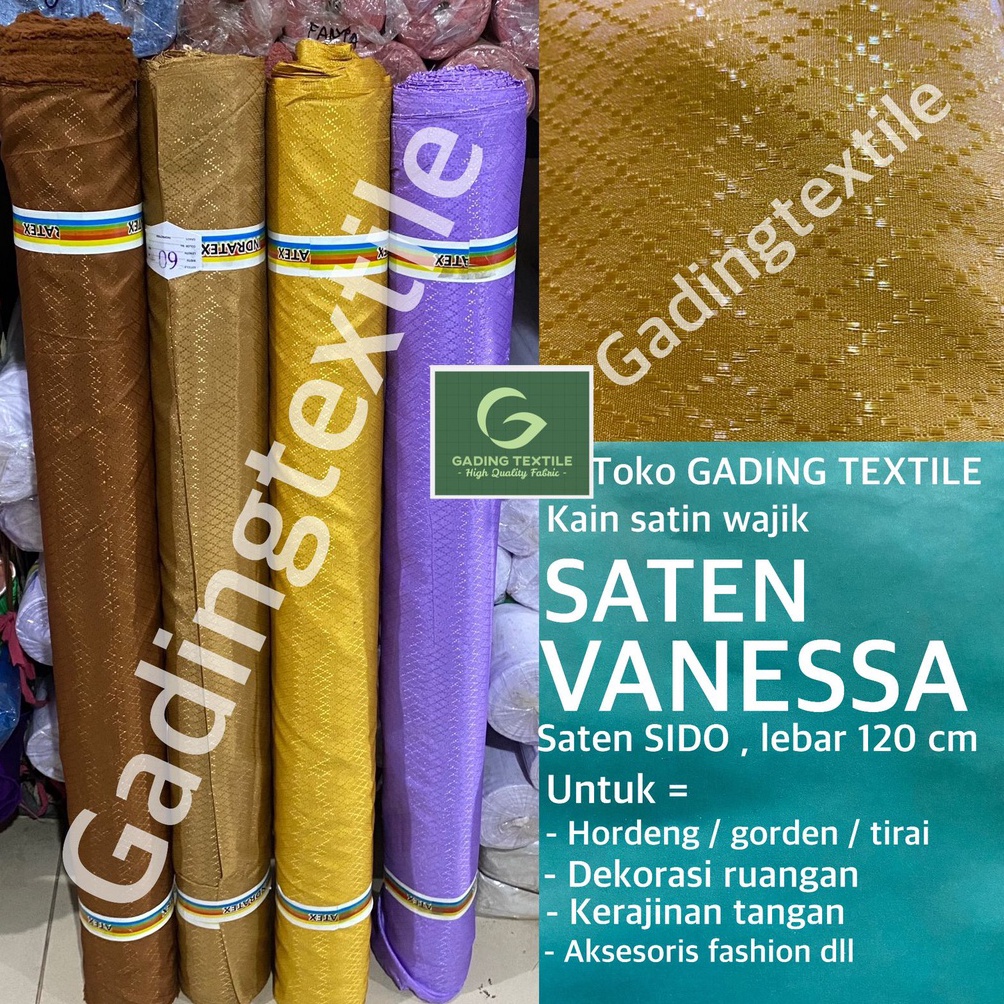 KODE V37G  per 1 roll  kain SATEN VANESSA satin wajik sido rollan lebar 12 cm bahan tirai gorden hor
