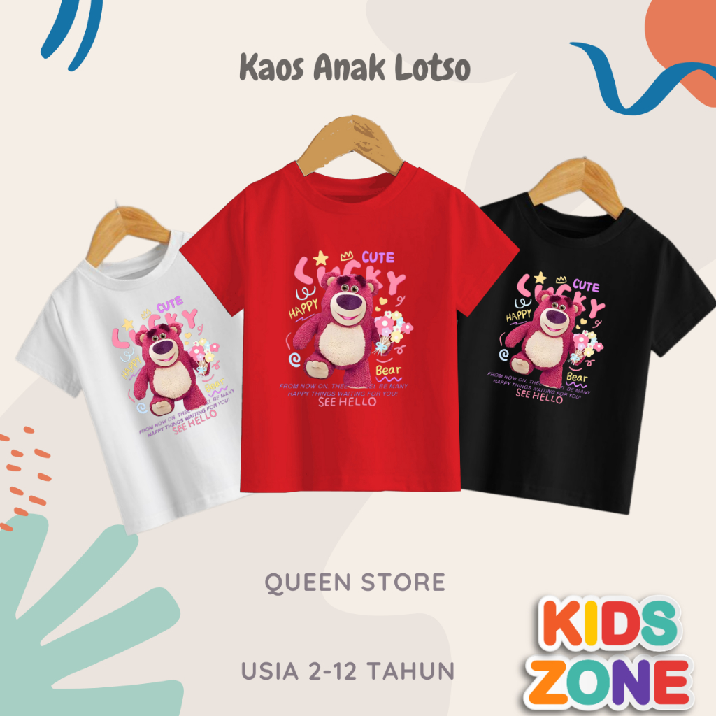 Baju Anak Lotso Umur 2-12 Tahun  Cewek Cowok Gambar Lotso Distro Basic Anak Pria Wanita