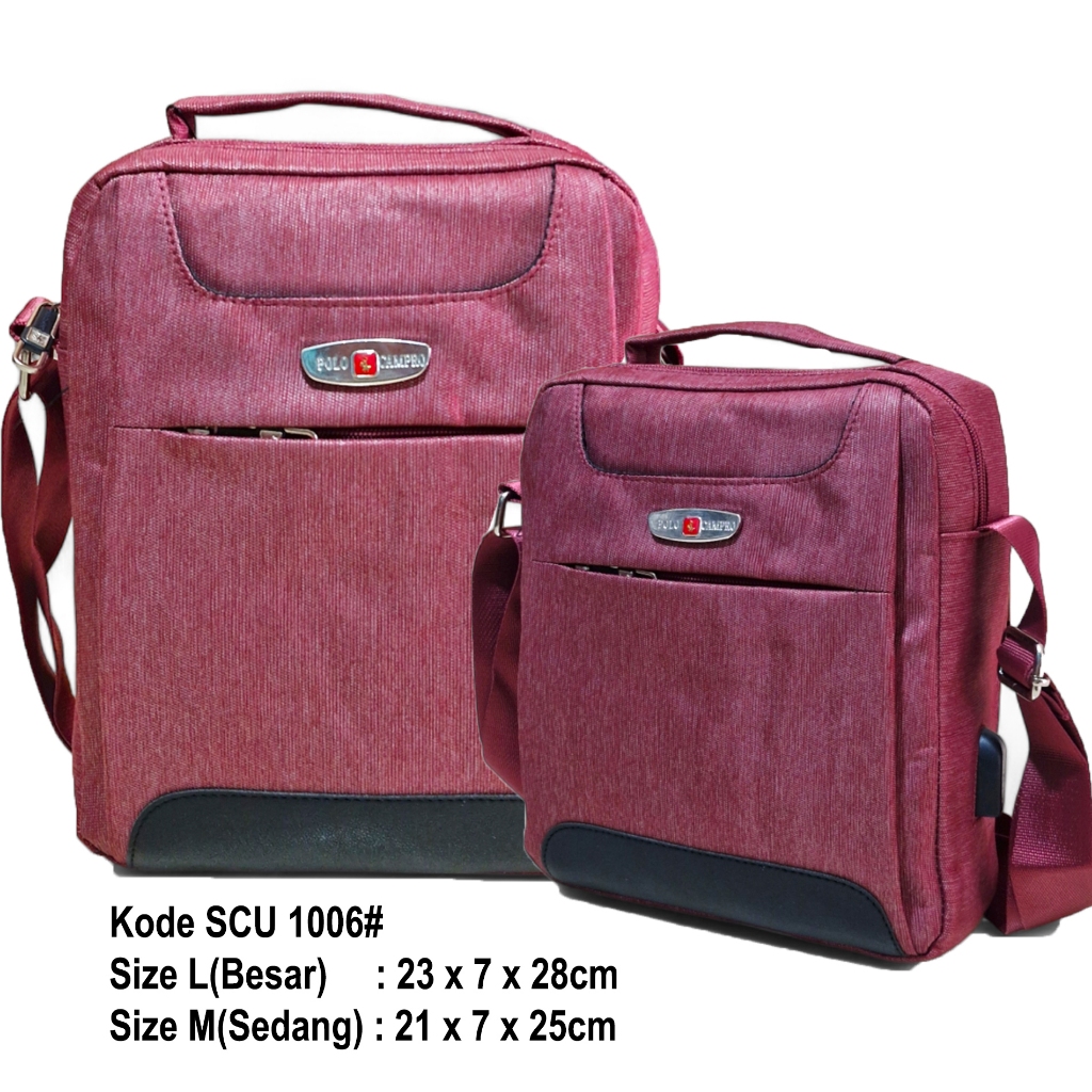 Tas Selempang POLO CAMPRO Tebal Import  Slingbag Pria Ukuran L Dan M Dengan Port USB #1006