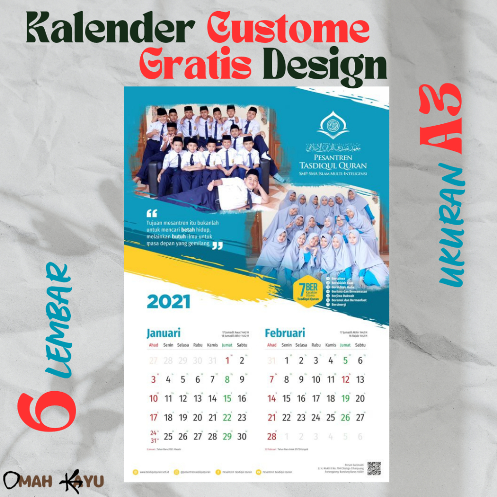 

KALENDER CUSTOM 6 LEMBAR MURAH, A3 FINISHING JEPIT KALENG