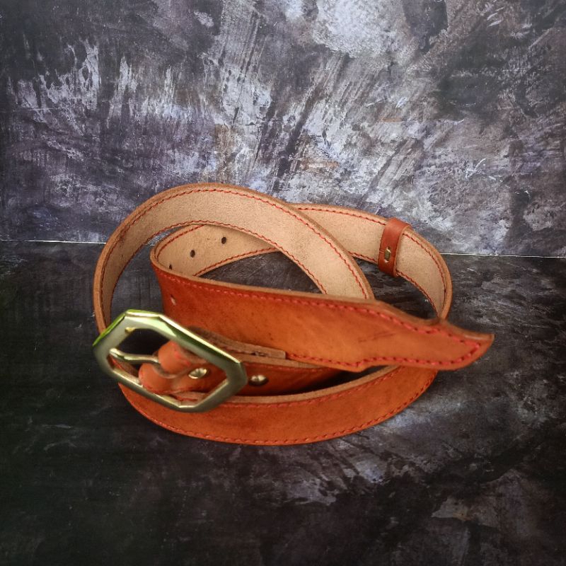 Ikat Pinggang Sabuk Gesper Pria Kulit Asli Nabati Vegtan Jahit Custom