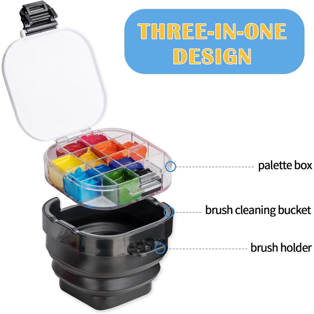 

Superior Foldable Watercolor Pot 3 in 1 Kotak penyimpanan Cat Lukis - Kuas - Palet - Pembersih Kuas Multifungsi