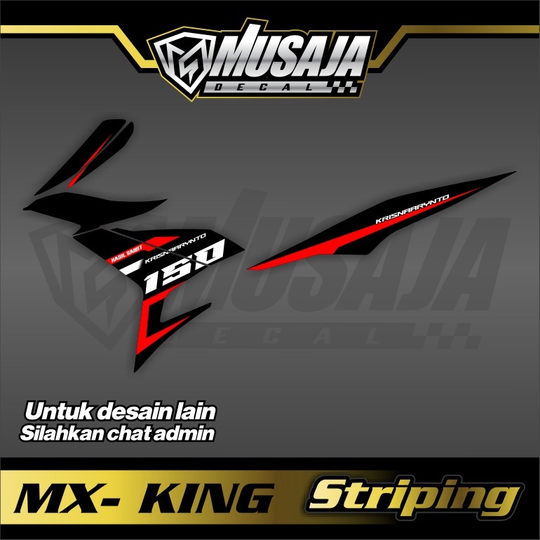 Stiker striping mx king hitam merah putih transparan uv glossy non full body