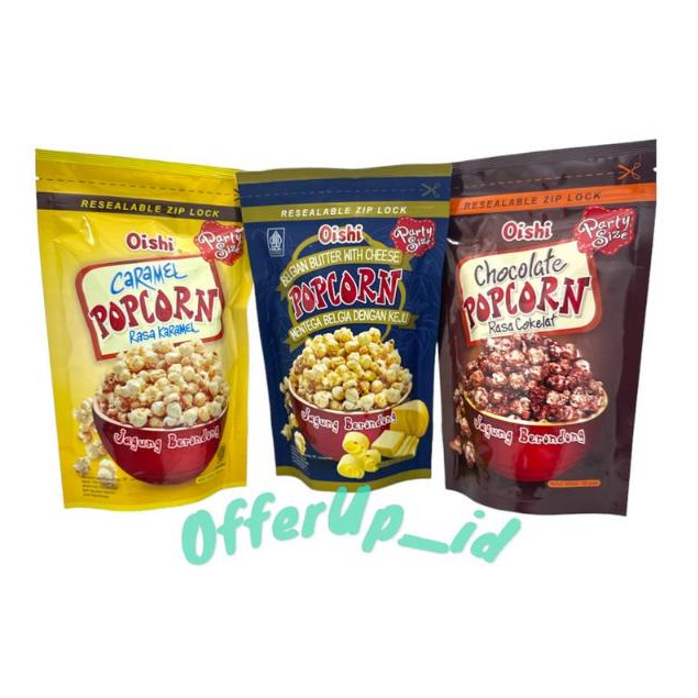 

Oishi Popcorn Cokelat 100gr Karamel 100gr Mentega Belgia & Keju 100gr