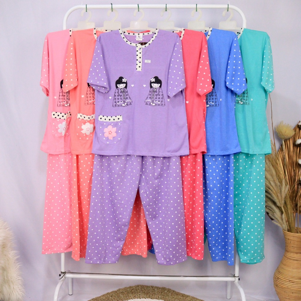 Setelan baju tidur babydoll CP jumbo Ld 110 bahan kaos MR 502