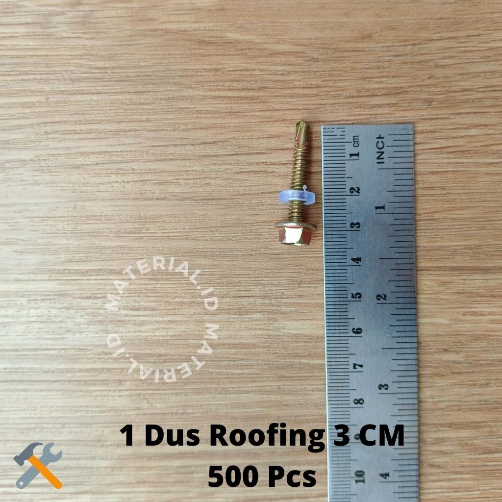 1 Dus 3 CM Kotak Baut Roofing Skrup Roping  Atap Asbes Fiber Spandek Seng 1 Inch 500 Pcs buah Skrop 