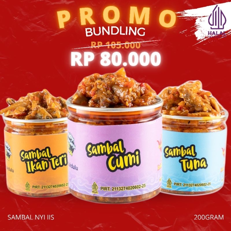 

SAMBAL NYI IIS - 3 VARIAN SAMBAL CUMI, TERI, TUNA (BEST SELLER!)