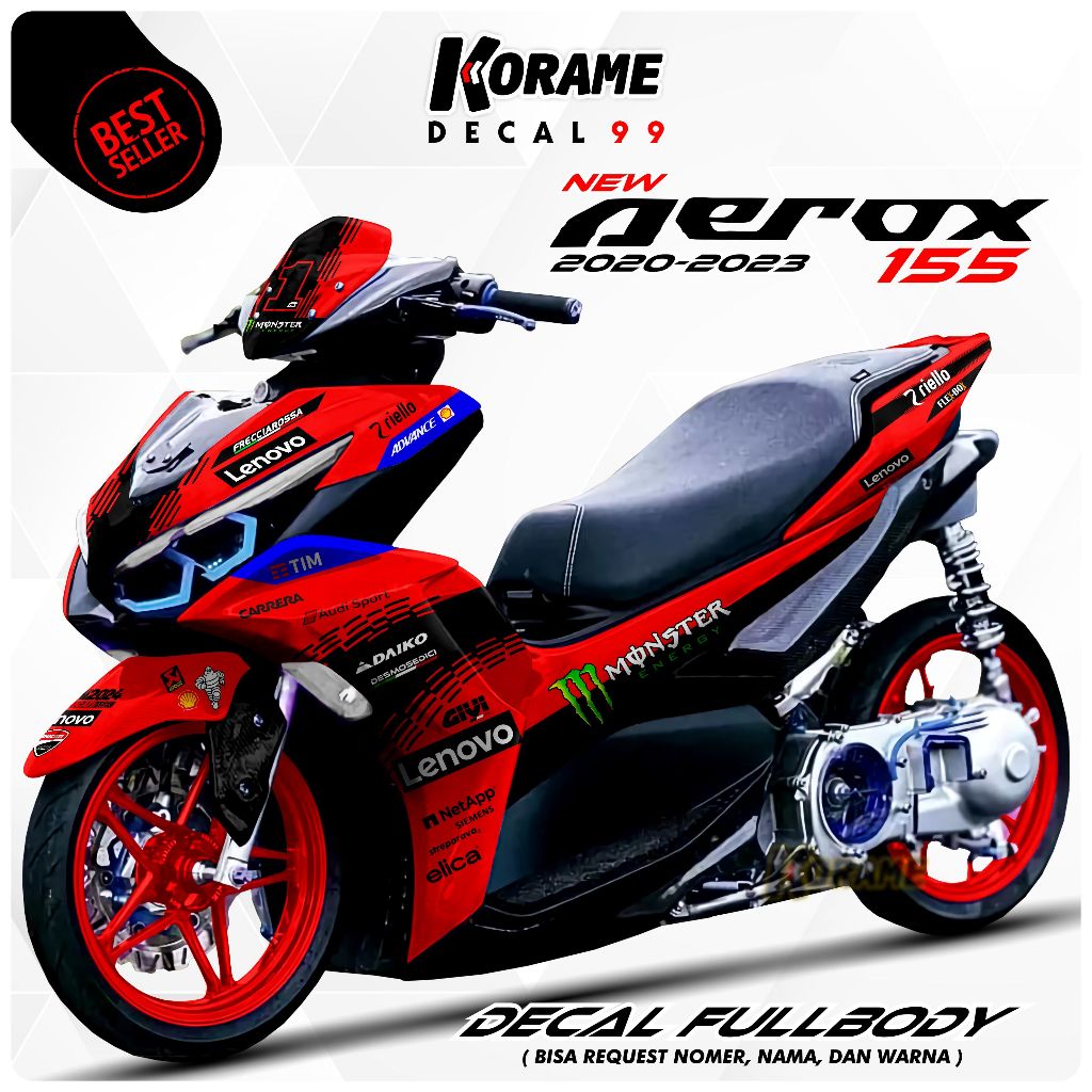 Decal New Aerox 155 - Motif New Edition GP Racing Warna Merah Fullbody