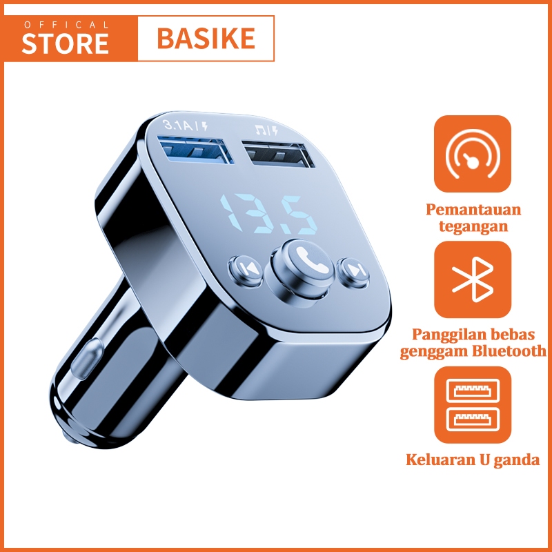 BASIKE Car Charger Mobil Fast Charging Bluetooth 5.2 Transmitter Audio Pengisi Daya USB