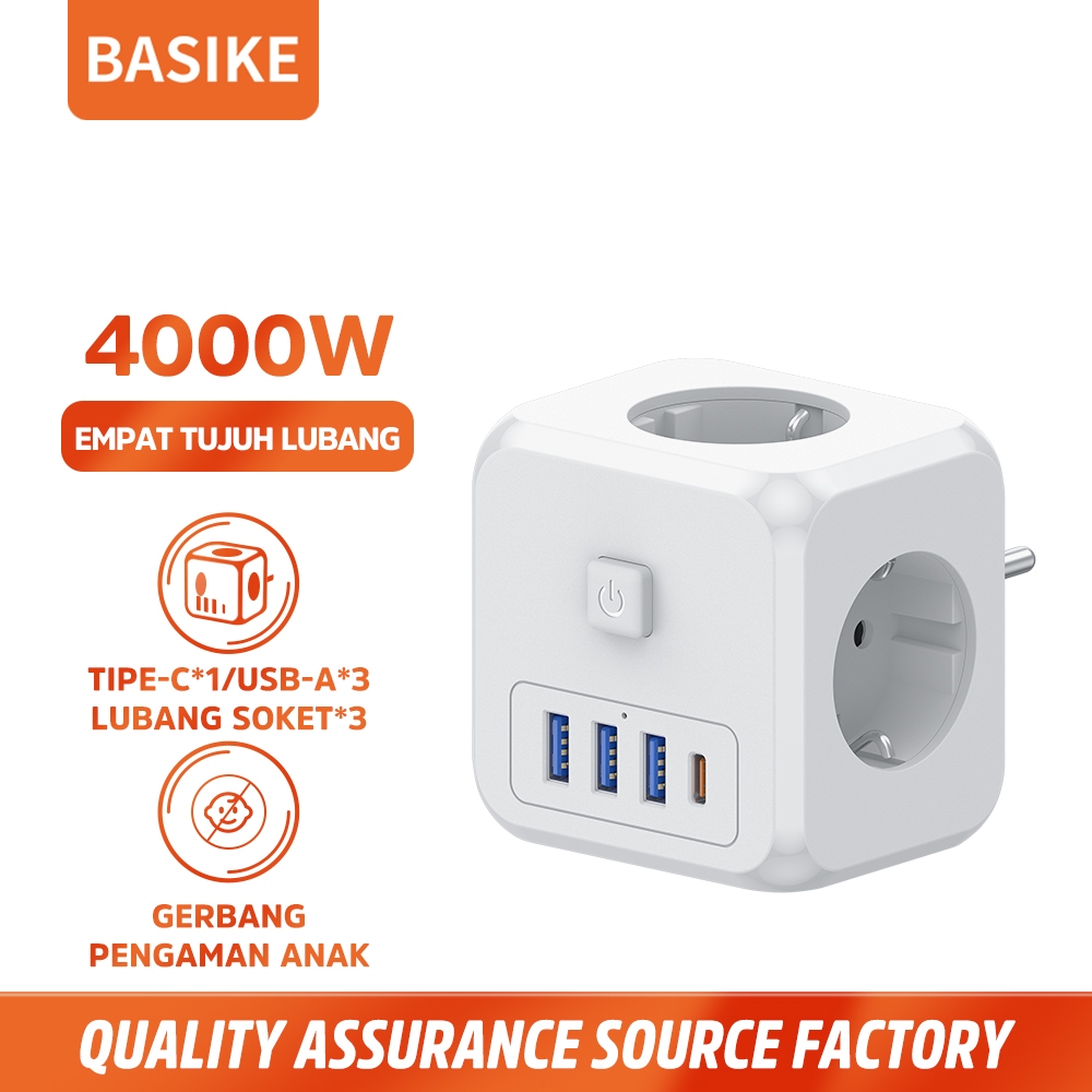 [3PCS] BASIKE Stop Kontak 3 Lubang Saklar On Off Aesthetic 7-in-1 Charger Type C USB Fast Charging