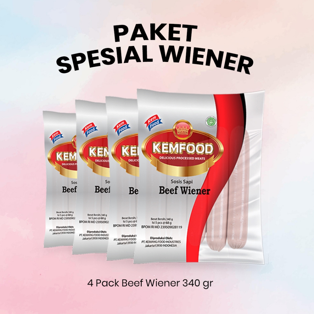 

Paket 4 Pack - Kemfood Beef Sausage Wiener - Sosis Sapi 340gr