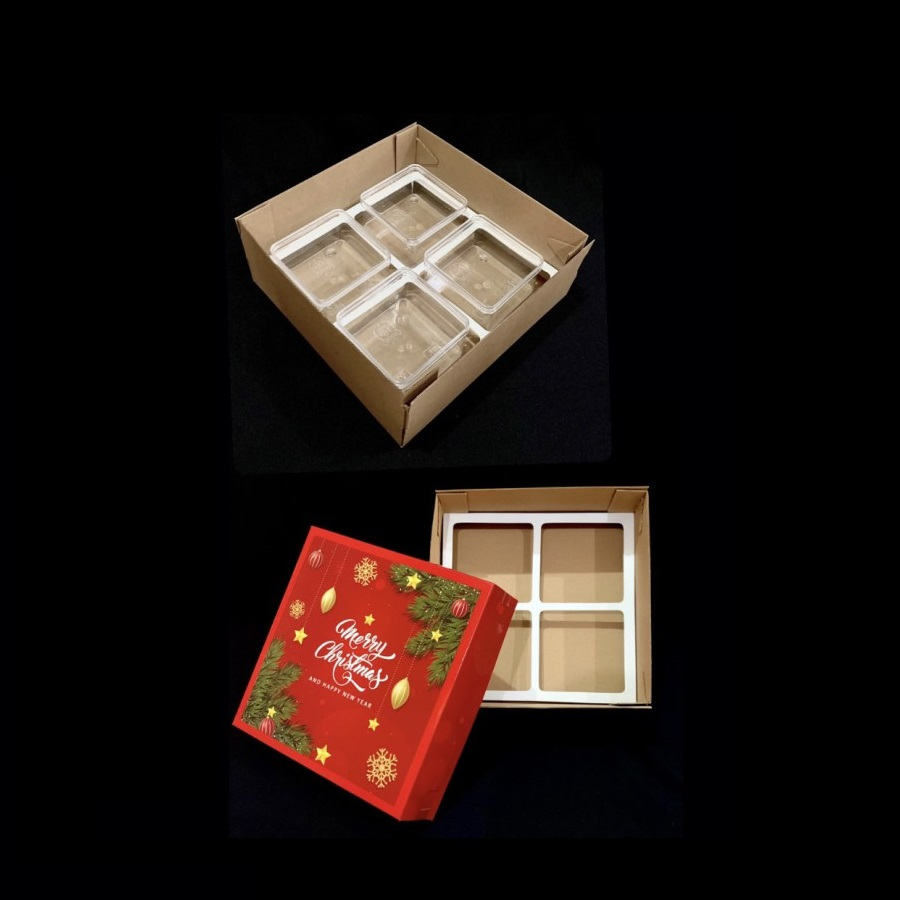 

(5 Pcs) Dus Puding Marmer Box Eflute Brownies Cake Packaging Kotak Kue Natal Christmas 25x25x10 Cm