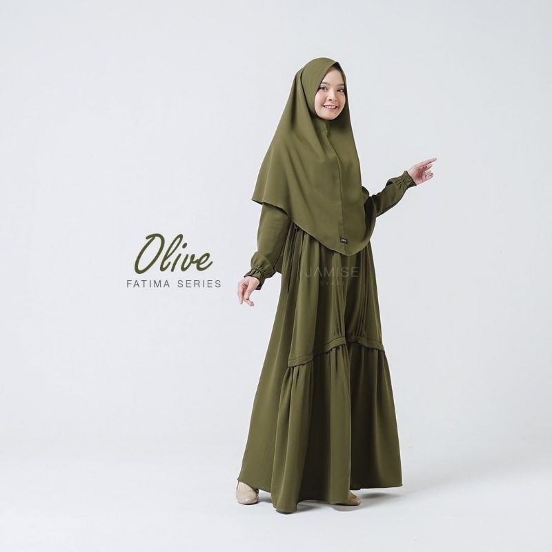 JAMISE SYARI | FATIMA SERIES OLIVE 1SET (Gamis + Khimar)