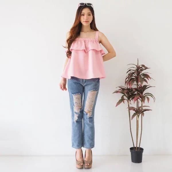 FS002 - Baju Atasan Wanita Tanktop Tank Top Mint Hijau Satin