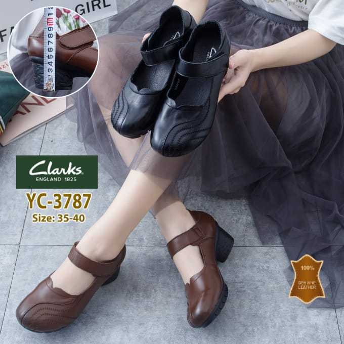 Sepatu Clarks YC3787 Strap Block Heels 5cm / sepatu kerja kantor wanita kulit asli / hak chunky