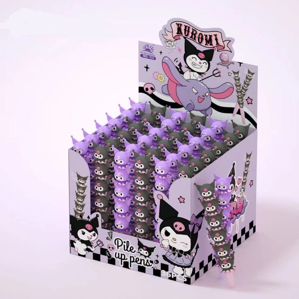 

Pulpen bolpen kuromi tumpuk lucu bisa berputar karakter sanrio kuromi hitam unggu pulpen gel cair hitam