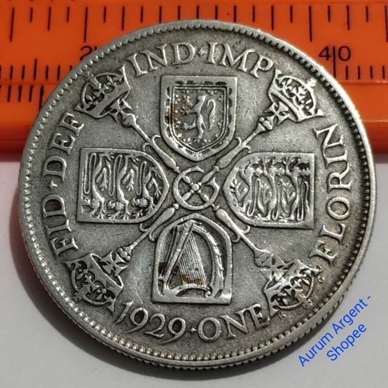 SKK.23-- 1 PC KOIN PERAK KUNO ASLI FLORIN GEORGIVS V TH 1929. -- SILVER COIN --