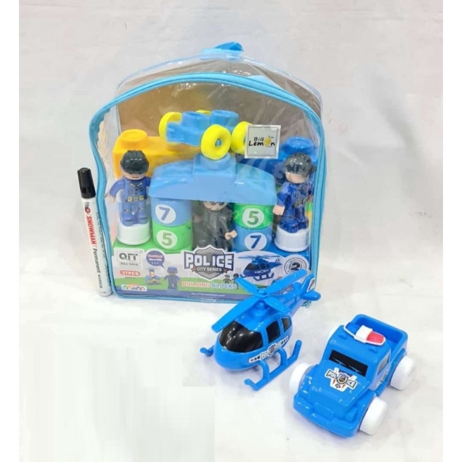 BARANG ORIGINAL Mainan Building Block Bricks Police City Series Tas Mainan Polisi
