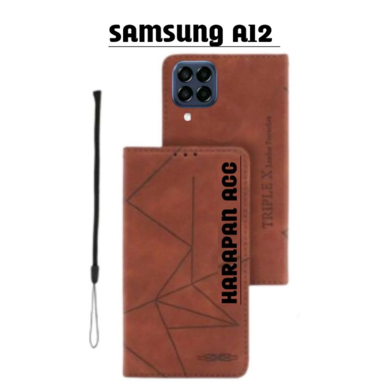 Case Samsung Galaxy A12 Flip Cover Wallet Sarung Hp Casing Dompet Flip Magnet