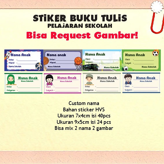 

Stiker Label Buku Tulis Pelajaran Custom Gambar, Request Gambar, Tema Minat dan Olahraga
