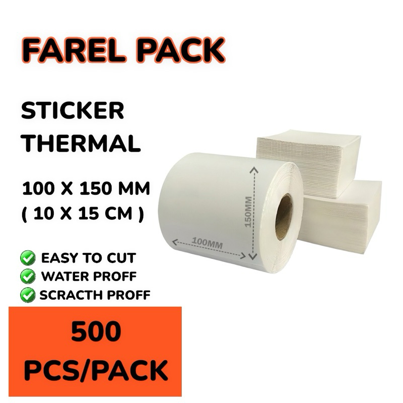 

FAREL PACK Thermal Paper Label Sticker Barcode Lipat & Roll 100 X 150mm A6 500pcs