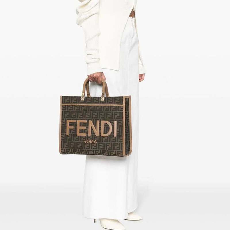 Original Fendi Medium Sunshine Roma Shopper Tote Bag in Fabric with All Over Jacquard FF Logo Motif