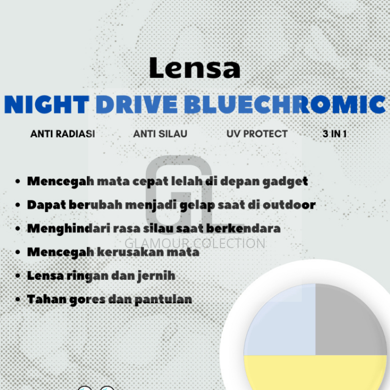 GLAMOUR-Lensa Bluecromic Night Drive ( Anti Silau , Photocromic , Blueray , Coating Blue)
