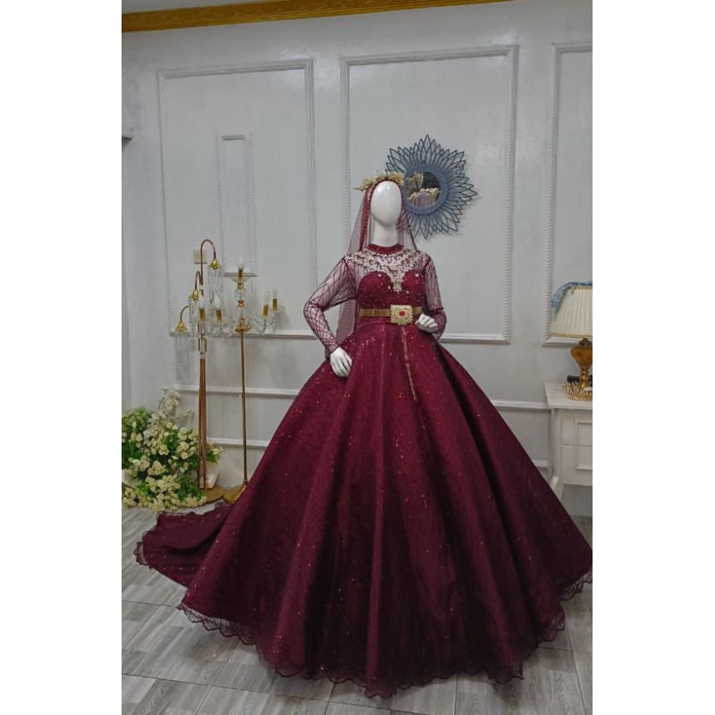 GAUN BARBIE MERAH MARUN PREMIUM