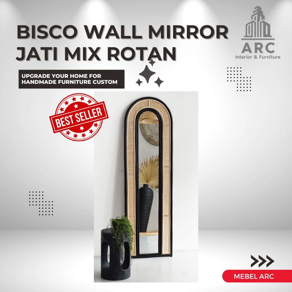 Standing Mirror Kayu Jati Mix Rotan / Standing Mirror Minimalis