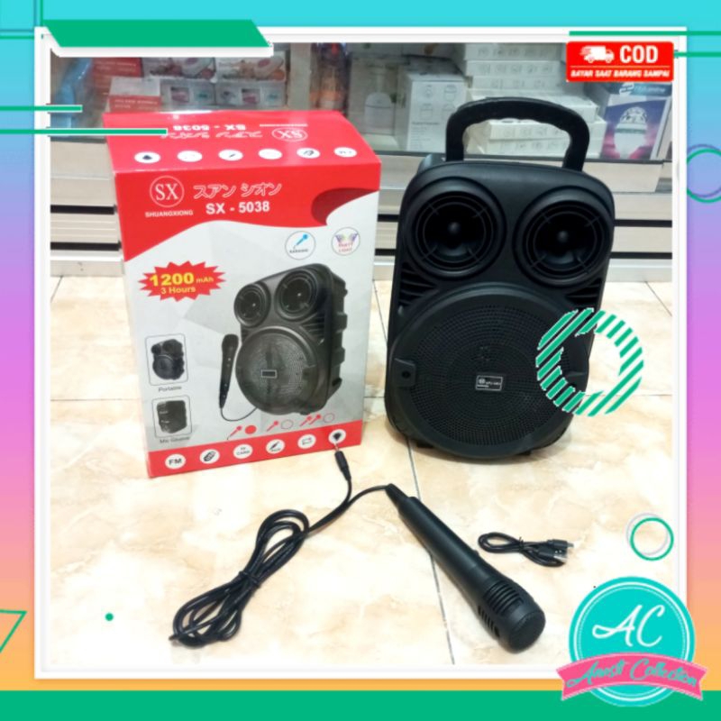 SX 5038 Speaker Aktif bluetooth karaoke free mic jumbo 6inch MP3 Radio FM Portable Wireless