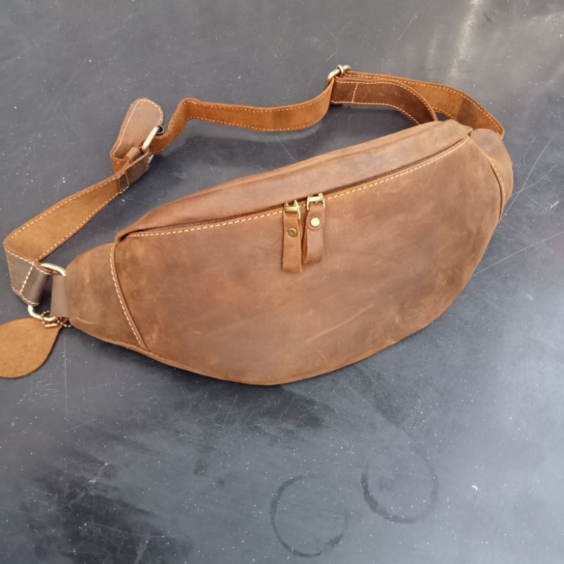 Tas Selempang Waistbag Pria Wanita Kulit Asli Crazy Horse
