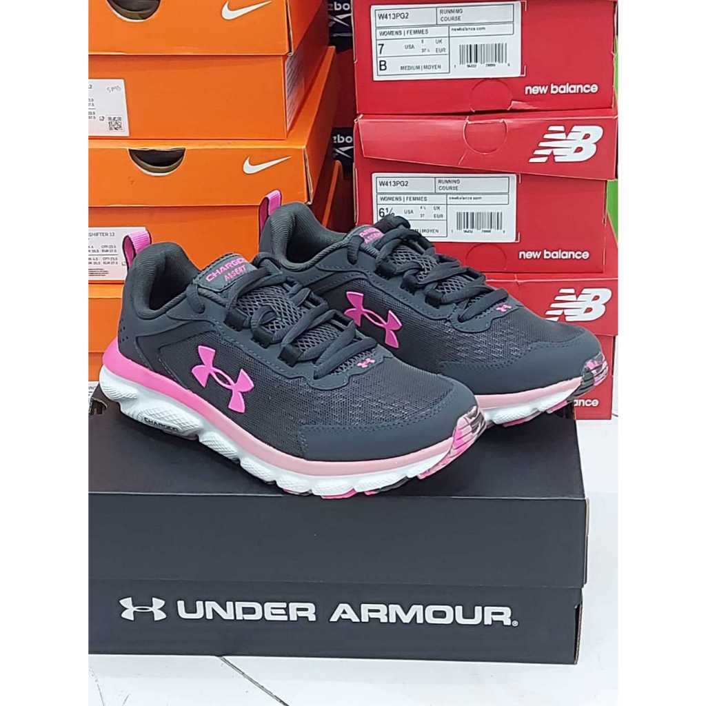 Sepatu Lari Wanita UNDER ARMOUR Charged Assert 9 ORIGINAL BNIB - Grey+Pink
