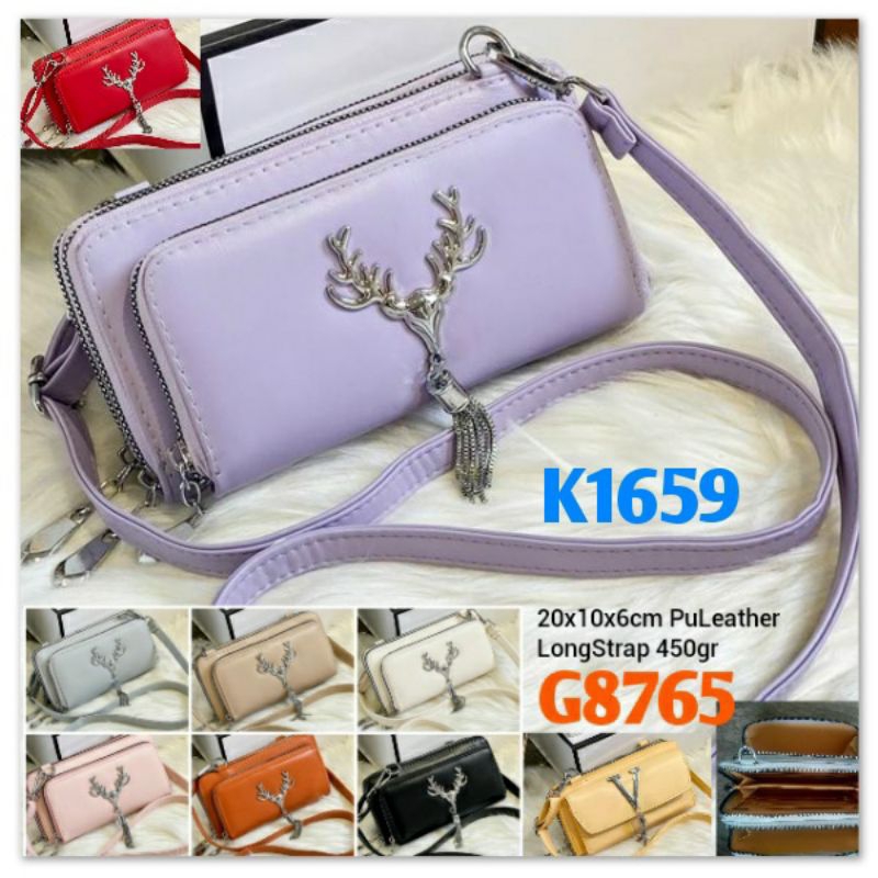 Gij. K1659 G8765  1kg2 DEER TASSEL SLING Clutch Bag Tas Tenteng Selempang Batam Import Fashion Wanit