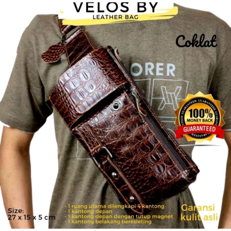 CS20 Tas Kulit Sapi Mtotif Buaya Waist Bag Dada pinggang Sling Bag Cowo Tas pria