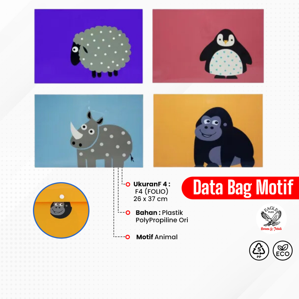 

EAGLE Map Plastik / Map Kancing / Map Kancing Plastik / Map Plastik Kancing Punggung Motif Cute Animal F4 (Folio)