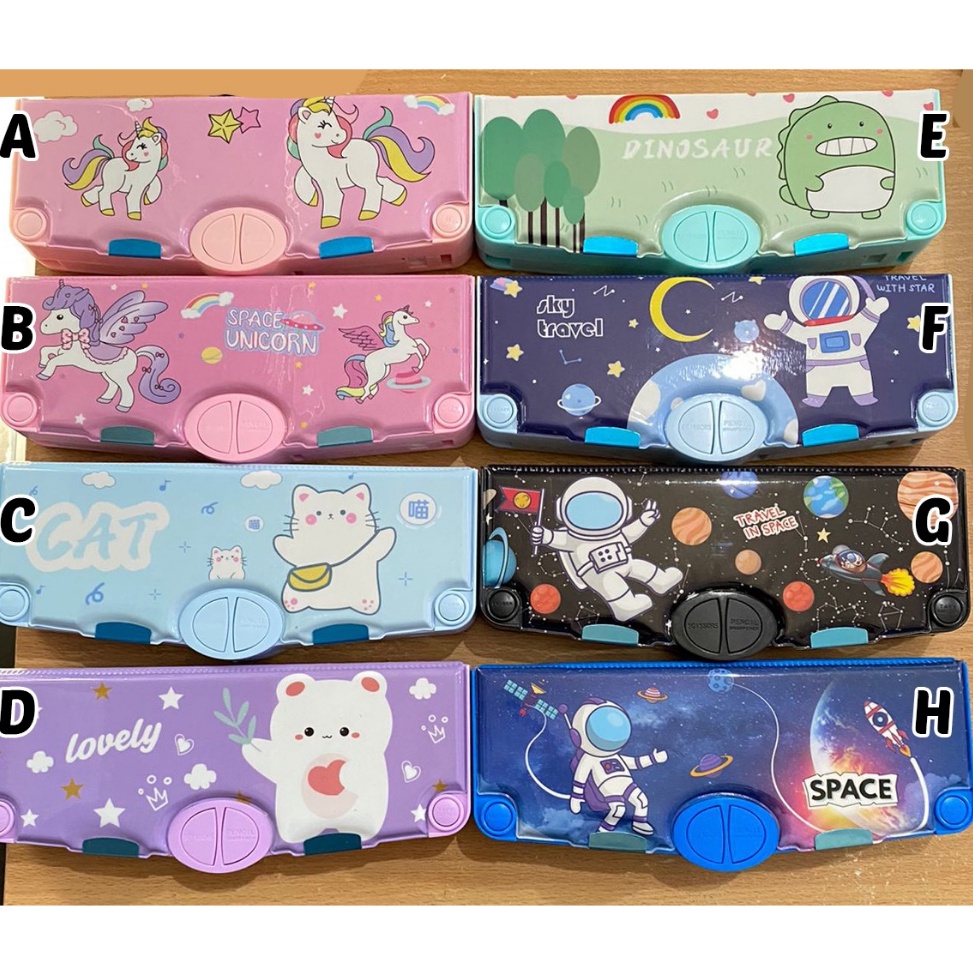 

KODE U55A Kotak Pensil Tombol Multifungsi isi gunting selotip Motif Unicorn Dinosaurus Astronot Untuk Anak SD Anak TK Tempat Pensil hardcase Pola Kartun 2 Lapis Import Berkualitas