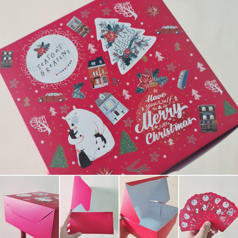 

(5 pcs) dus natal hampers box parcel merry christmas tema season greatings ukuran 20x20x10cm