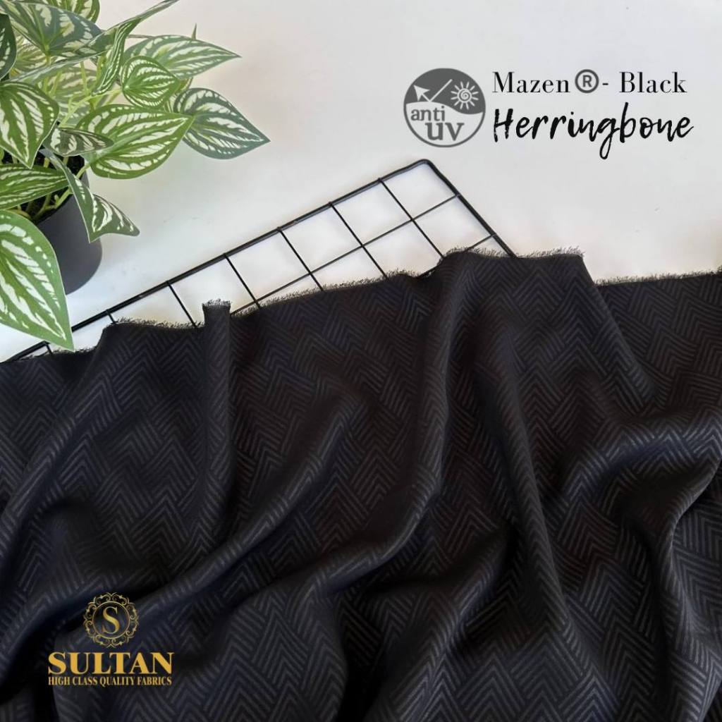 50CM EMBOS HERRINGBONE MAZEN JET BLACK (HITAM NORMAL) ANTI UV KAIN ABAYA SULTAN (MEREK LAMA: MARZAN)