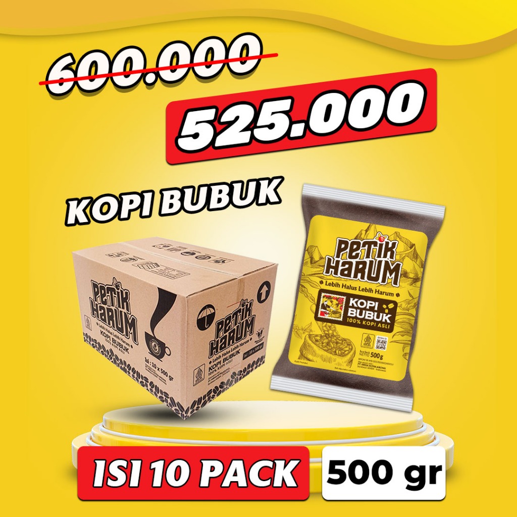 

Petik Harum Kopi Tubruk Bubuk Halus 1 KARTON / 500 GR 10 PCS / 250 GR 20 PCS