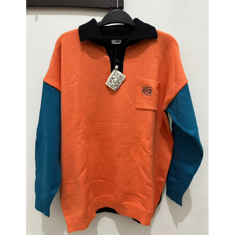 Loewe Cashmere Polo Sweater Colour Block rajut sweater