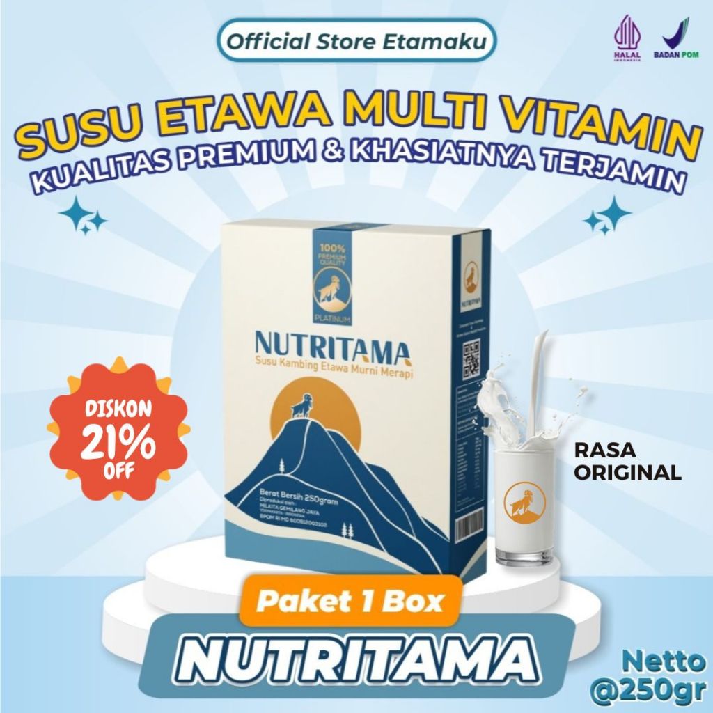 

Nutritama Susu Etawa Platinum Untuk Sesak Nafas dan Nyeri Sendi Susu Kambing Etawa 250gr Rasa Original