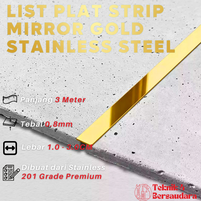 Wall Moulding Stiker Dinding Stainless Steel List Plat Strip 1.0 CM - 5.0 CM