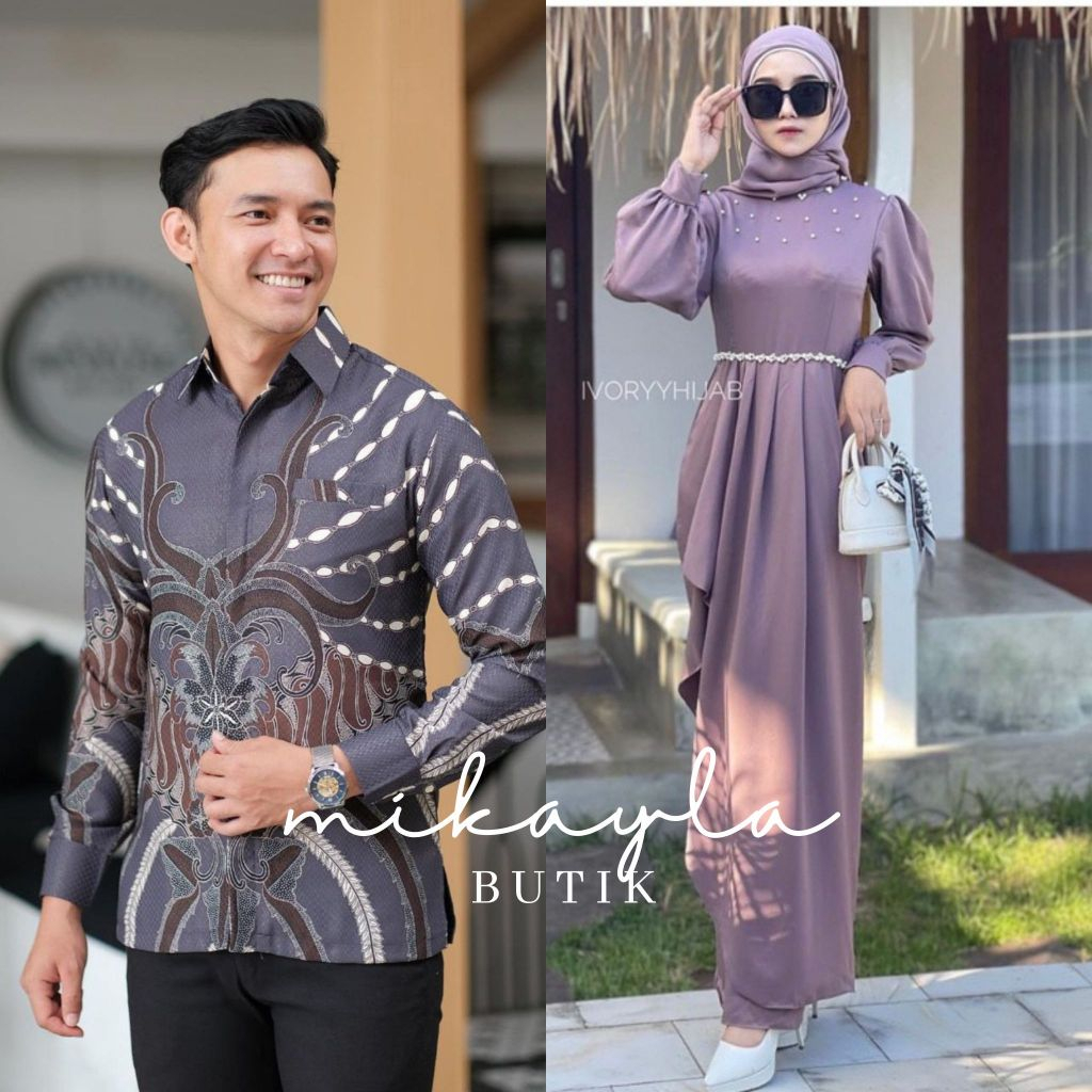 TERMURAH - JUMBO READY / DRESS COUPLE MAUVE SERIES DRESS SATIN MAXMARA SILK PREMIUM GAUN PESTA KONDA