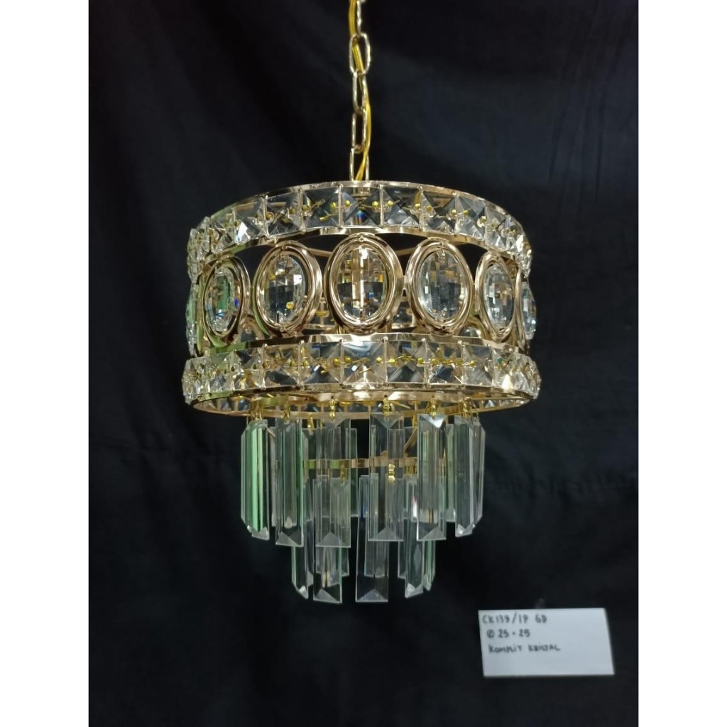 lampu gantung kristal frame mahkota classic hias modern 139 gold