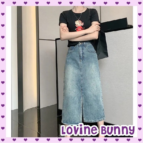 ZARA SLIT SKIRT ROK JEANS MIDI A LINE HIGHWAIST DENIM KEKINIAN KOREAN STYLE