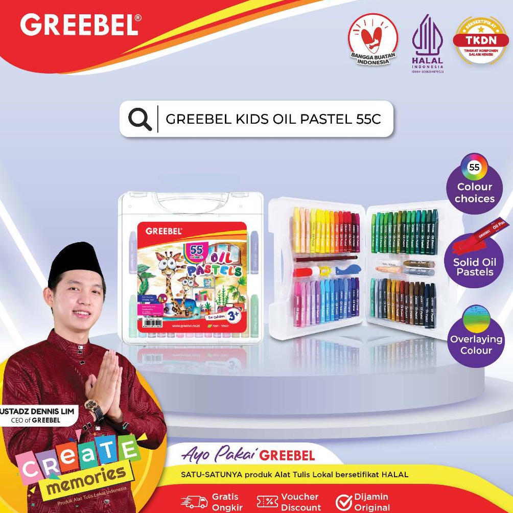 

GREEBEL Crayon Krayon Kids Oil Pastel 55 Warna 55C tdk berdebu cerah utk anak sekolah art tdk beracun KODE K9E5